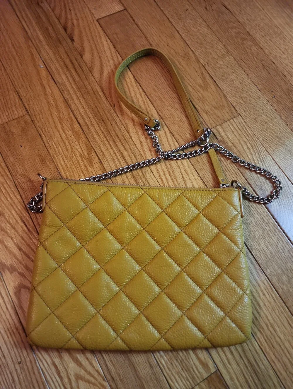Kate Spade Quilted Mustard Yellow Crossbody Bag with Chain Strap